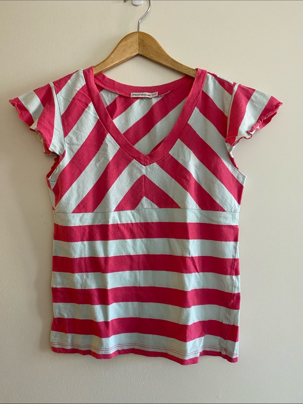 🌸🌼3 for $12🌸🌼 Striped V-Neck Short Sleeve Top - Pink & White
